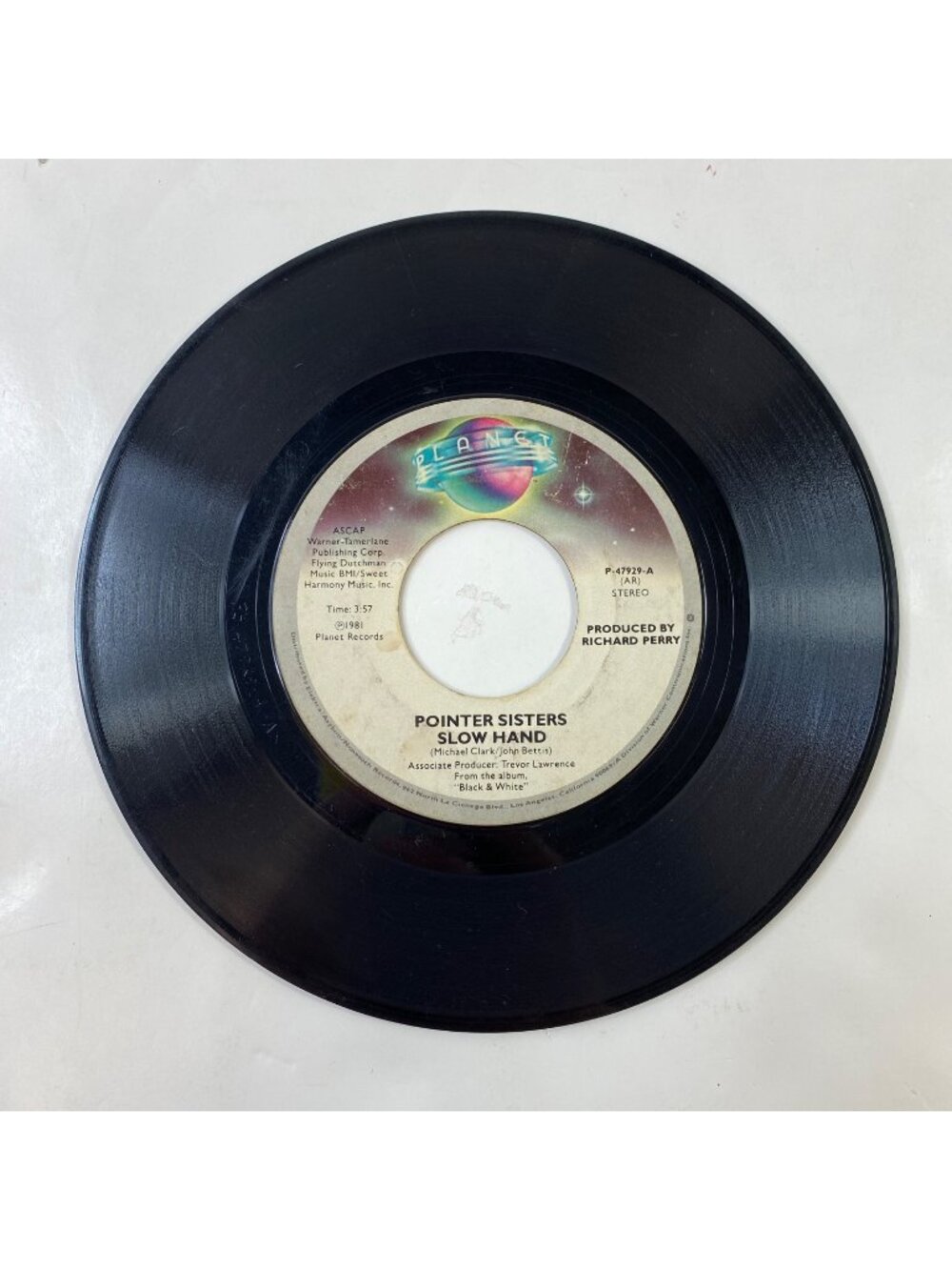 Vintage 45 RPM Vinyl Single Pointer Sisters "Slow Hand"/"Holdin Out For Love"